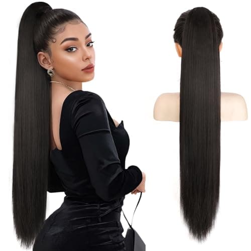 HMD Ponytail Extension, Long Straight Drawstring Pony Tail Hair Pieces Synthetic Ponytails Natural Soft Clip in Hair Extension ponytail for Women — image 1