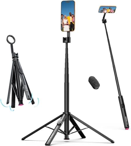 ULANZI Magnetic Phone Tripod-71'' Auto Open Selfie Stick Features Lift to Fold, Extendable Selfie Stick w Remote Cell Phone Tripod Stand for Live Recording Vlog for iPhone 17 16 15 14 Series Black