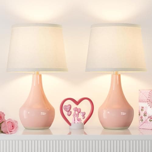 Seealle Modern Pink Table Lamps Set of 2 - Bedroom Lamps for Nightstand,19.4" Bedside Pink Lamp for Girls Room Living Room with Rocker Swtich — image 1