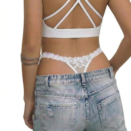 Donegalify Personalized Thong Hand-Sewn Name: 2-Pack Custom Rhinestone G-String Women Adjustable Underwear Romantic Bridal Gift