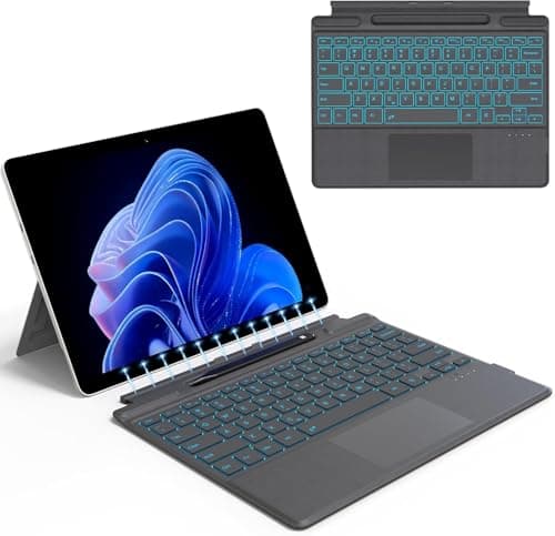 Foeytaody for Microsoft Surface Pro 11/10/9/8/X Keyboard, Bluetooth Wireless Magnetic Keyboard with Palm Rejection Touchpad, Rechargeable Battery, 7-Color Backlit, Pen Holder for Surface Pro 13inch