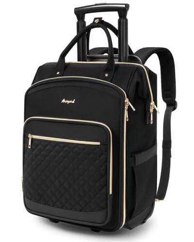 Rolling Backpack for Women, Travel Backpack with Wheels, Vertical Storage Wheeled Laptop Backpack, Overnight Underseat Carry on Luggage for College Business Work, Stylish Rolling Laptop Bag, Black