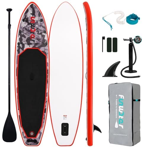FunWater SUP Inflatable Stand Up Paddle Board Ultra-Light Inflatable Paddleboard with Accessories, Fin, Adjustable Paddle, Pump, Backpack, Leash