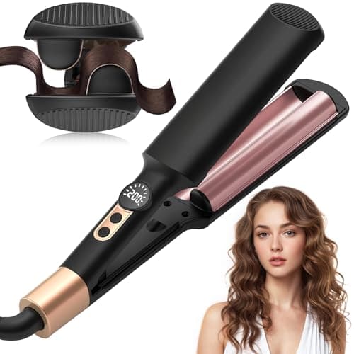 Waver Curling Iron Hair Crimper 3/4 Inch, Ionic Deep Waver Hair Curler Tool, 5 Temp Dual Barrel Mini Portable Curling Wand, Dual Voltage, Anti-Scalding Fast Heating for Short and Long Hair — image 1
