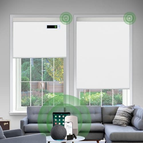 DONGFXK Motorized Blinds with Remote, Blackout Cooling Automatic Shades with Solar Panel Cordless Smart Blinds for Windows, Custom Electric Blinds Horizontal Roller Shades,White,34" W X 72" H — image 1