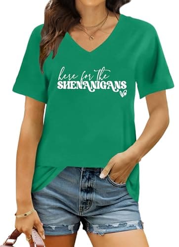 Ithalt St Patricks Day Shirt for Women Lucky Irish Shamrock Tshirt Saint Patricks Day T-Shirt Green V Neck Tops — image 1