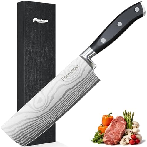 fomidao Nakiri Knife 7 Inch, Razor Sharp Meat and Vegetable Kitchen Knife, High Carbon Steel Japanese Chef Knife, Multipurpose Chopping Knife With Full Tang Handle for Home Kitchen Cooking — image 1