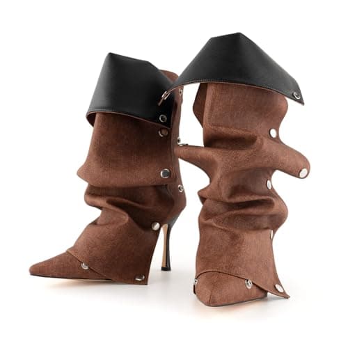 KaroNairy 3.5 in Slouchy Stiletto High Heel Booties for Women Pointed Toe Fold over Ankle Boots Sexy Shark Booties for Party — image 1