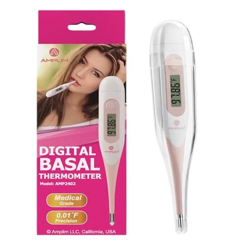 Amplim Digital Basal Thermometer, Medical Grade Accurate BBT for Ovulation Tracking, 1/100th Degree High Precision Fertility Prediction, 60-Sec Read, Memory Recall, Flexible Waterproof Tip, Pink
