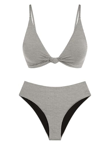 ZAFUL Bikini Set for Women V Neck Knot Front Push Up Bathing Suit High Cut Two Piece Swimsuit Brazilian Cheeky Swimwear — image 1