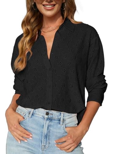 CiCiBird Womens Dressy Casual Lace Blouse Long Sleeve Button Down Shirts Eyelet Summer Tops — image 1