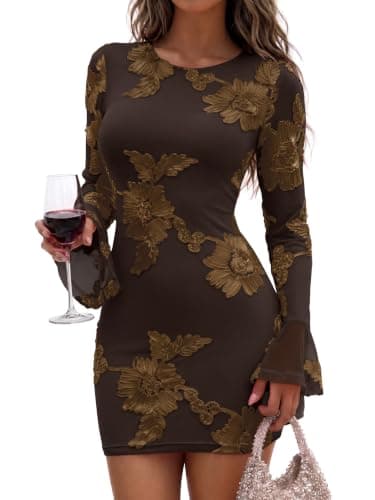 Caracilia Wedding Guest Cocktail Party Floral Mesh Mini Dress — image 1