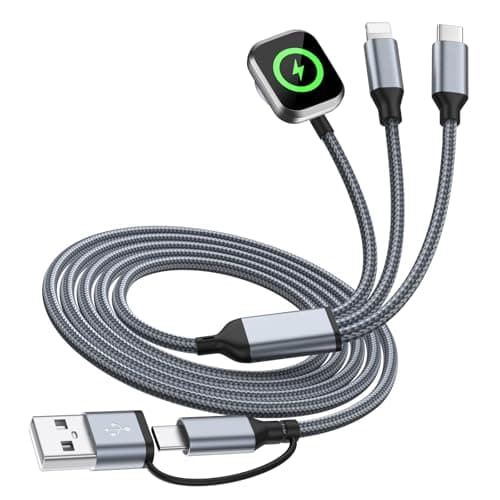 3 in 2 Multi Charging Cable for iWatch Charger/IP/USB C,Travel Cruise Essentials,Braided USB A/C Cable Designed for Multiple Devices,Compatible with iWatch Ultra/SE/11-1 & iPhone 17-11,Gray(5FT) — image 1