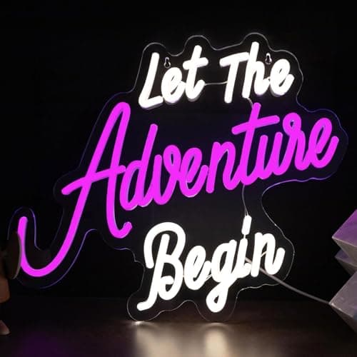 Let The Adventure Begin Neon Sign, Dimmable LED Neon Light for Wall Decor, USB Powered Acrylic Neon Sign for Bedroom, Man Cave, Camping, RV, Party & Adventure Themed Decoration 15.35 x 12.99 in — image 1