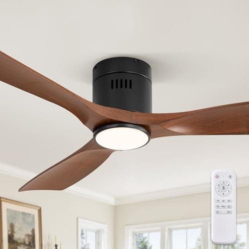 Fanbulous 52" Ceiling Fans with Lights and Remote Control,Modern Flush Mount Ceiling Fan with 3 CCT,Low Profile Ceiling Fans with 6-Speeds Reversible DC Motor for Patio Living Room Bedroom(Walnut) — image 1