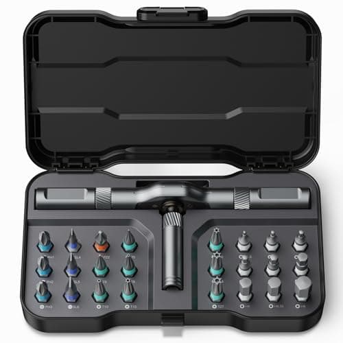 Bomivoi 24 in 1 Magnetic Screwdriver Set, DIY Ratchet Screwdriver Set, Multi Bit Magnetic Drive Set with Detachable Ratchet Handle, Portable Precision Repair Tool Kit for Furniture Computer Bicycle