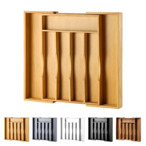 oridom Expandable Bamboo Kitchen Drawer Organizer for Cutlery and Utensils, Adjustable Bamboo Wood Cutlery Tray in Drawer for Flatware and Silverware in Kitchen, (Natural) — image 1
