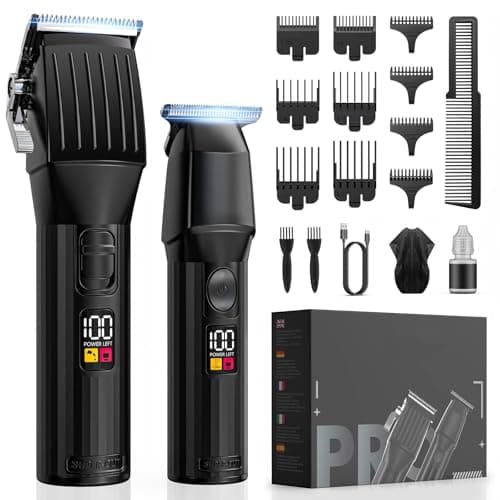 Cordless Hair Clippers for Men Beard Trimmers Kit with LED Display Electric Beard Haircut Rechargeable Grooming Shaver Kit Gift for Men Women Barber Kids (Black) — image 1