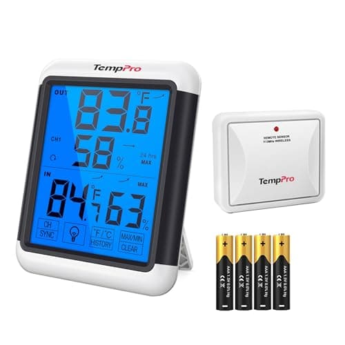 ThermoPro TP65 Indoor Outdoor Thermometer Digital Wireless Hygrometer Temperature Humidity Monitor with Jumbo Touchscreen and Backlight Humidity Gauge,LCD