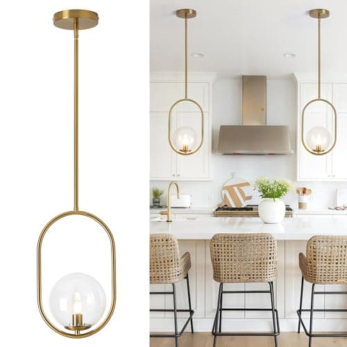 puncoll Gold Pendant Light Fixtures - 1-Light Pendant Light Fixture for Kitchen Island with Clear Glass - Modern Hanging Lights for Dining Room H9376-CLBG — image 1