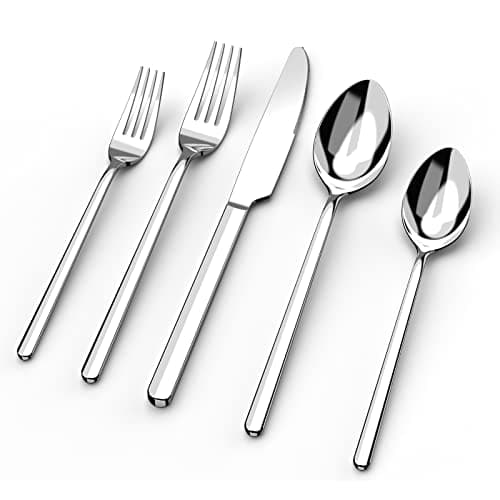KINGSTONE 30 Pieces Silverware Set, Flatware Cutlery Set for 6, 18/10 Stainless Steel Silverware Utensils Minimalist Design Dishwasher Safe — image 1