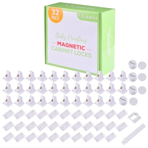 32 Pack Vkania Magnetic Cabinet Locks Child Safety with 4 Keys - Baby Proof Adhesive Latches for Kitchen Cabinets & Drawers, No Drilling Easy Installation (32 Locks + 4 Keys) — image 1