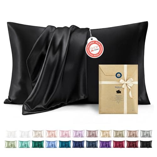 Bedsure King Size Satin Pillowcase Set of 2 - Black Silky Pillow Cases for Hair and Skin with Envelope Closure, Similar to Silk Pillow Cases, Gifts for Women Men, 20x36 Inches, 2pcs — image 1