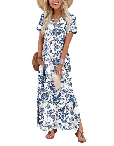 OFEEFAN Summer Dresses for Women 2026 Maxi Dress Short Sleeve Sundresses with Pockets Beach Vacation Spring Outfits — image 1