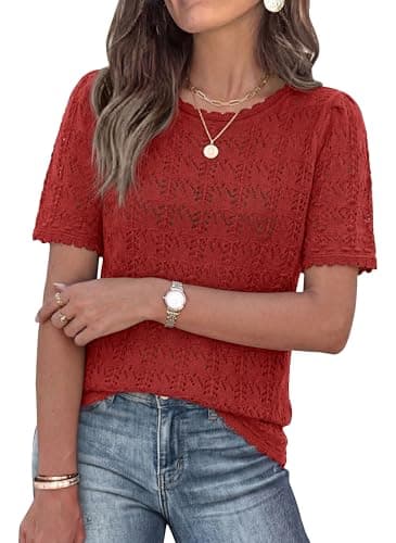 PRETTYGARDEN Women's Short Sleeve Sweater Crochet Summer Tops 2026 Trendy Casual Hollow Out Shirts Beach Vacation Clothes — image 1