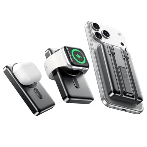 for Magsafe Portable Charger, 12000mAh 22.5W Fast Charging Power Bank with Built-in 2 Cables, 3-in-1 Magnetic Battery Pack with LED Display & Foldable Stand for iPhone 17/16/15/14/13 AirPods & iWatch