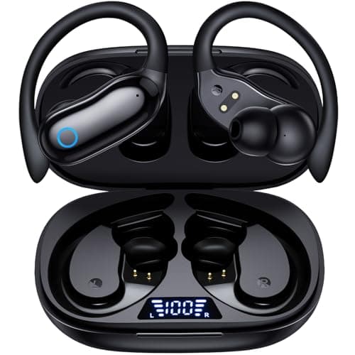 GNMN Active Noise Cancelling Ear Buds Wireless Earbuds 96hrs Playback Bluetooth Headphones Dual Battery Display Stereo Bass Earphones with Earhooks Microphone IPX7 Waterproof Headset for Sports/Gym — image 1