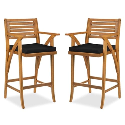 Best Choice Products Set of 2 Outdoor Acacia Wood Bar Stools Bar Chairs for Patio, Pool, Garden w/Weather-Resistant Cushions - Black — image 1