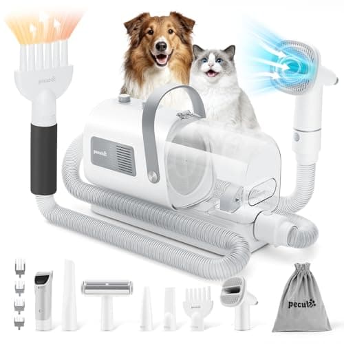 Pecute Dog Grooming Vacuum & Dryer, 7-in-1 Pet Grooming Kit with Clipper, 10000Pa Dog Vacuum for Shedding Grooming, Adjustable Speed & Temp, 55dB Low Noise,1.7L Dust Cup