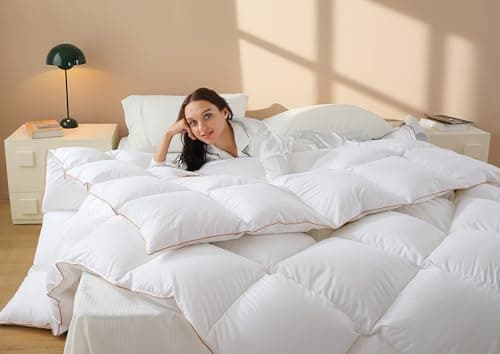Down Comforter Queen Size – All Season Medium Weight Fluffy White Duvet Insert, Warm Feather Bedding, Soft 100% Cotton Cover, 90x90 Inch — image 1