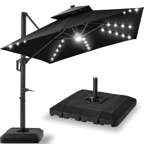 Best Choice Products 9x12ft LED Cantilever Patio Umbrella w/Base Included & 360° Rotation, Large Solar Offset Hanging Outdoor Sun Shade for Deck, Backyard Table w/Stand & Lights – Black — image 1