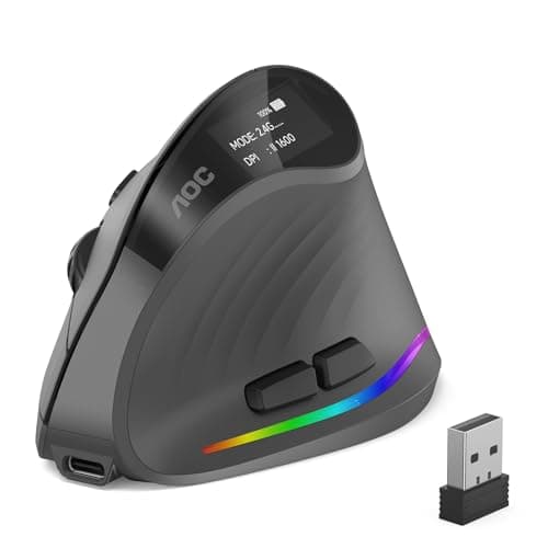AOC 2.4GHz Ergonomic Mouse, Wireless Bluetooth Vertical Mouse for Work, 4800 DPI Optical Tracking, 5 Adjustable DPI, Quiet Clicks, RGB Light, Compatible with Computer, Laptop, PC, Mac, Desktop - Gray — image 1
