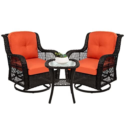 Best Choice Products 3-Piece Outdoor Wicker Patio Bistro Set w/ 2 360-Degree Swivel Rocking Chairs and Tempered Glass Top Side Table - Rust — image 1