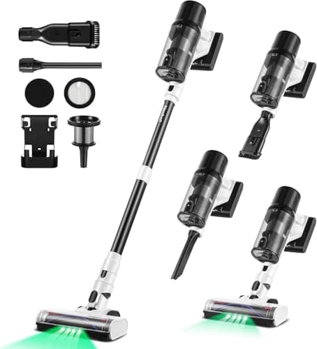 Cordless Vacuum Cleaner, 600W 50KPA 70Mins Cordless Stick Vacuum Cleaner with Self-Standing , Stick Vacuum with Intelligent Auto Mode, Anti-tangle Wireless Vacumm for Home/Pet Hair/Carpets/Floors