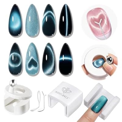 Modelones 5D Automatic Cat Eye Magnet for Nails, 5Pcs Circle Nail Magnet Tool for Cat Eye Gel Polish, 360 Rotating Cat Eye Magnet Tool, U-Shaped&Ball Magnet&Hole&Heart Magnets for Glass Bead Nail Art