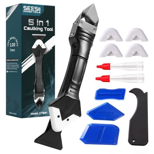 SEESII Caulking Tool 5-in-1,Caulking Grout Removal Tool Kit | Silicone Caulk Scraper Tool with 5 Replaceable Pads,3 Sealant Finishing Tools, 2 Nozzles for Kitchen Bathroom Sink Toilet — image 1