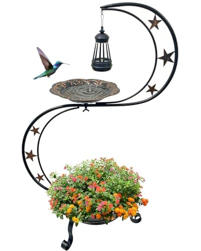 OUISJYER Solar Bird Bath with Planter, 2-Tier Standing Metal Birdbath, 9" Bowl + 12" Planter for Garden Yard Patio | Auto Solar Light, Stable Rust-Resistant Outdoor Decor — image 1