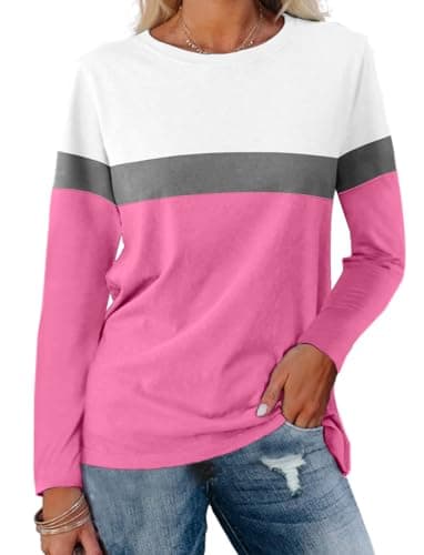 Jeqeocafy Women's Color Block Tunics Tops Crewneck Long Sleeve Shirts Casual Pullover Loose Fit T-Shirt — image 1