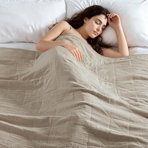 Exclusivo Mezcla 100% Cotton 4 Layers Muslin Blanket Queen Size for Bed, Moisture-Wicking and Breathable Gauze Blanket with Geometric Pattern for Year Round Comfort, 90"x90", Khaki — image 1