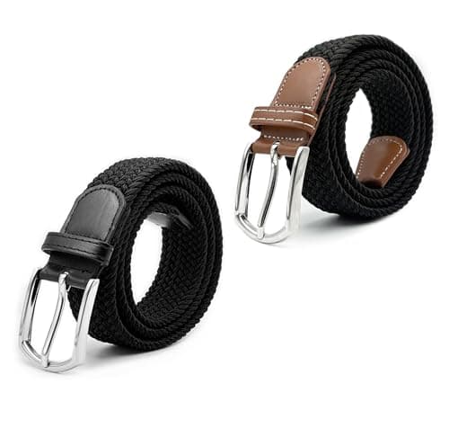 Myfunc 2Pack Belts No Holes Golf Jeans Pants Casual Stretchy Elastic Braided Woven Belt for Mens Boys Womens Girls — image 1