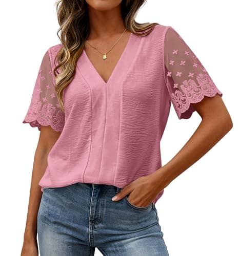 Zenlonr Women Tops Summer 2026 Short Sleeve Shirts Spring Vacation Fashion Dressy Casual Business V Neck Blouses — image 1