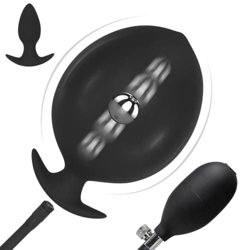 Silicone Inflatable Butt Plug,Black Anal Plug with Rolling Steel Ball — image 1