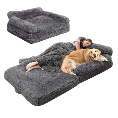 OtterOasis Foldable Human Dog Bed for Adults, Fluffy Human Sized with Blanket, Orthopedic Washable Dog Bed with Memory Foam and Water Repellent Liner for Pet (Grey, 72 * 44 * 10 inch) — image 1