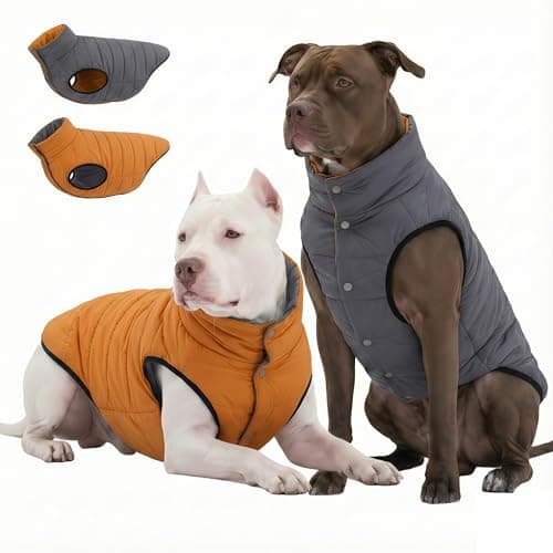 LovinPet Large Dog Puffer Coat, Reversible Down‑Insulated Winter Jacket, Water‑Resistant & Wind‑Resistant, Anti‑Static, Dual-Sided Khaki & Grey for Cold Weather, XL