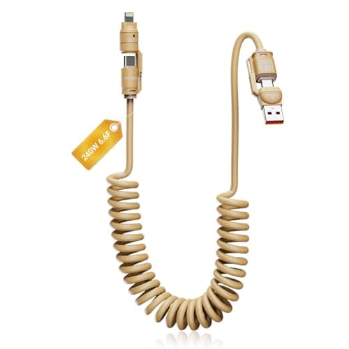 KEDESO 240W PD Fast Charging Car Cable, Retractable 4-in-1 Coiled Charger Cord for iPhone 16 15 14 13 Pro Max, Samsung S24 Ultra, iPad, Tablet, Kindle - Road Trip Essentials for Family & Rideshare — image 1