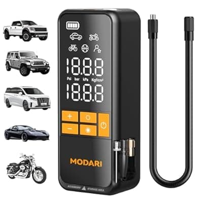 MODARI Tire Inflator Portable Air Compressor - 4X Faster 160 PSI Portable Air Pump for Cars - Cordless Tire Inflators with Gauge - Portable Tire Inflator for Car, Pickup, Bike and More